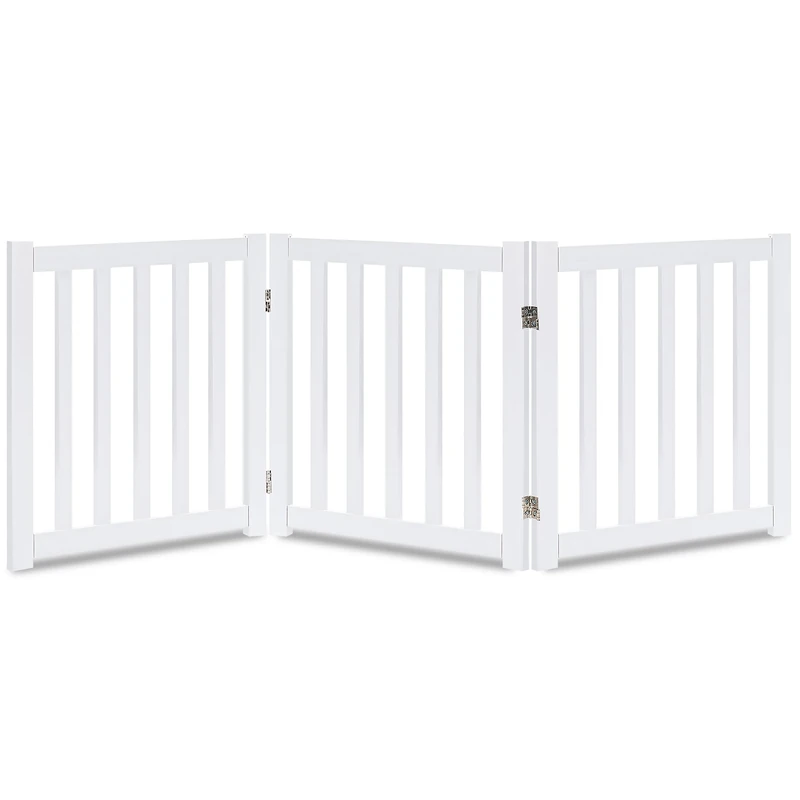 LZRS Oak Wood Foldable Pet Gate,Wooden Dog Gate,Cat Gate,Pet Gate with Pet Collar for House Doorway Stairs,Freestanding Indoor Outdoor Gate Safety Fence，3 Panel 24"-White