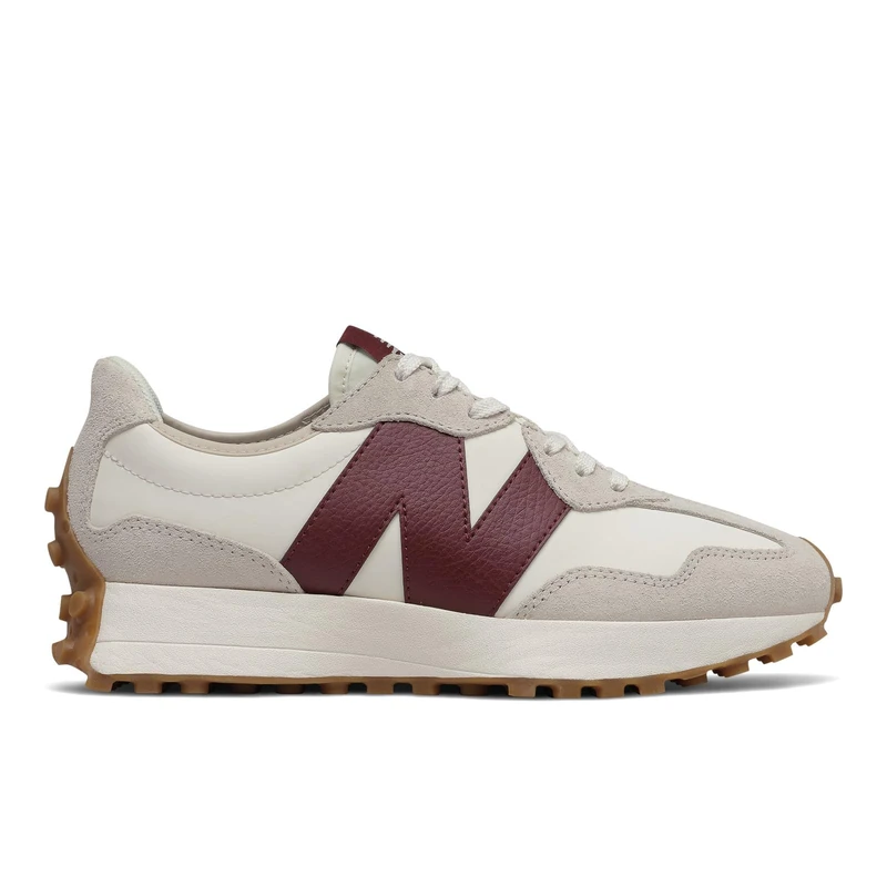 New Balance Women's 327 Shoes, Moonbeam/Classic Burgundy, 7.5/M