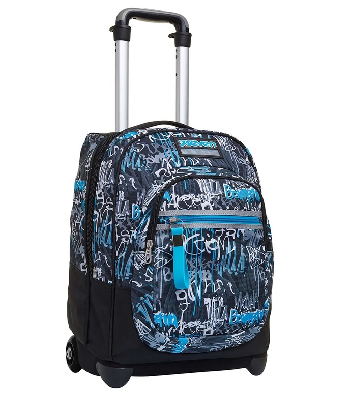 Seven Handwritten Trolley, Turquoise, 2in 1 with Shoulder Straps Use Backpack with Cross-Over System, School and Travel