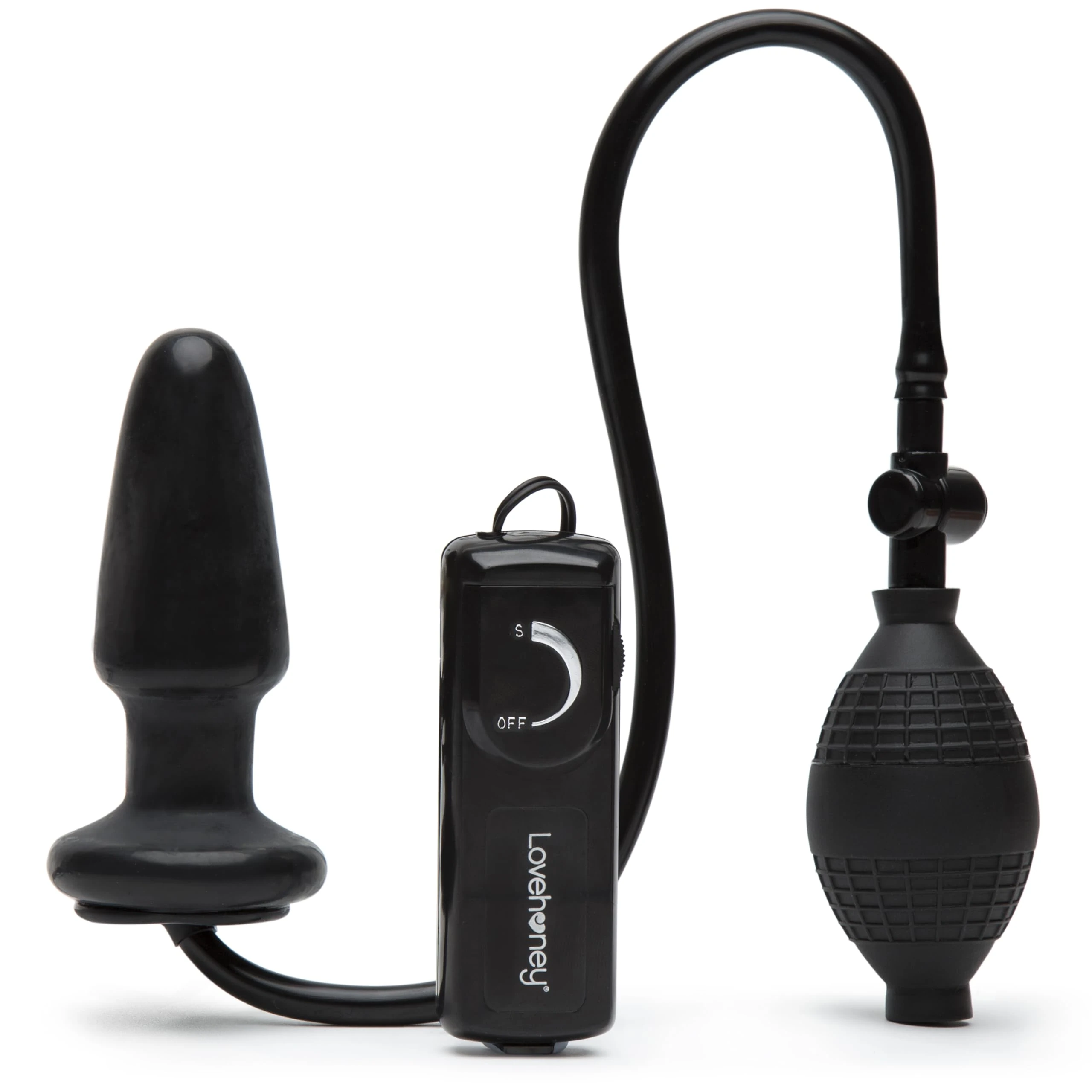 Lovehoney Vibrating Inflatable Butt Plug - 4.5 Inch Anal Plug - Wired Remote Control for Adjustable Stimulation - Easy to Use Anal Bulb Pump - Black