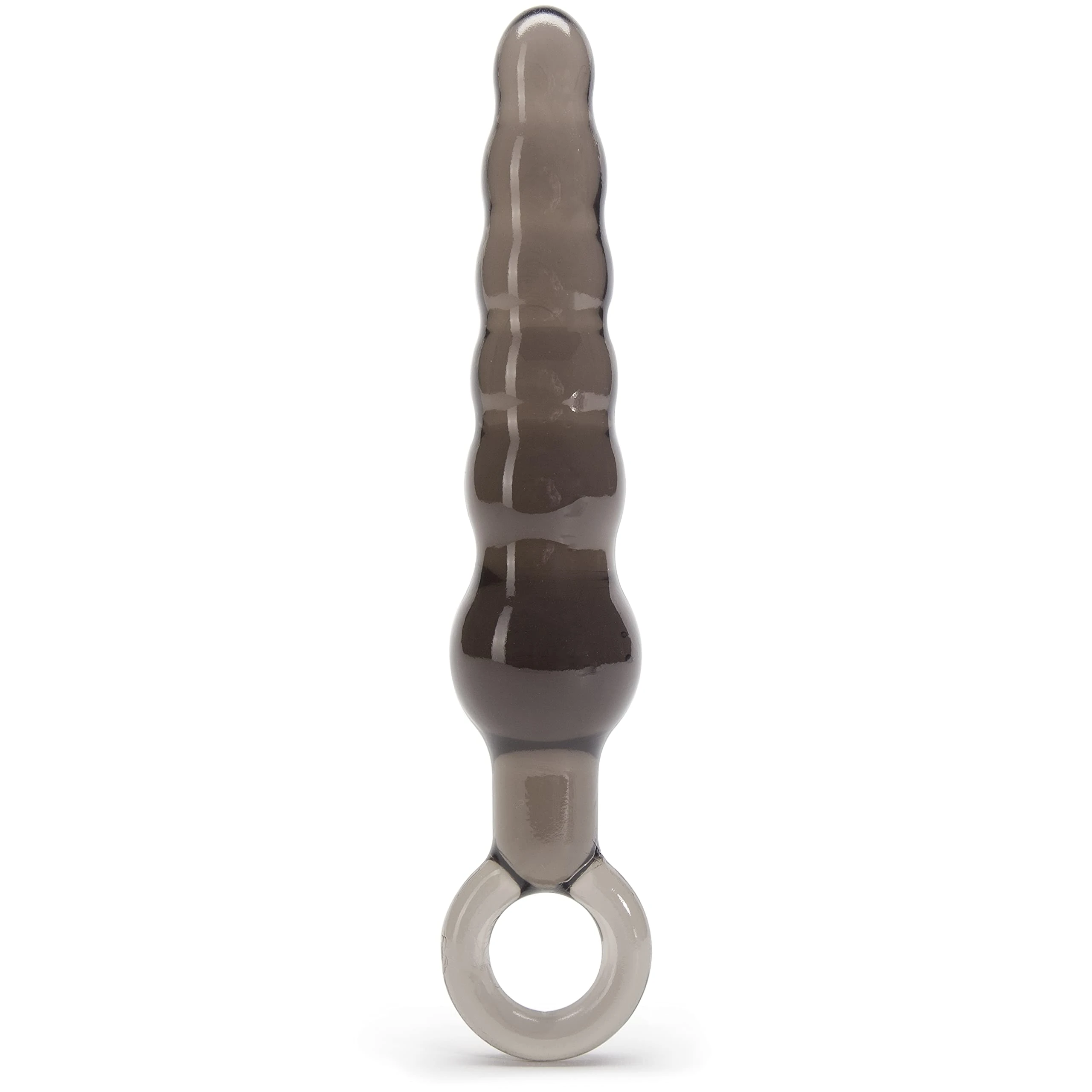 Lovehoney Grey Beaded Anal Prober with Finger Loop 5.25" - Soft Plastic - Beginner Friendly