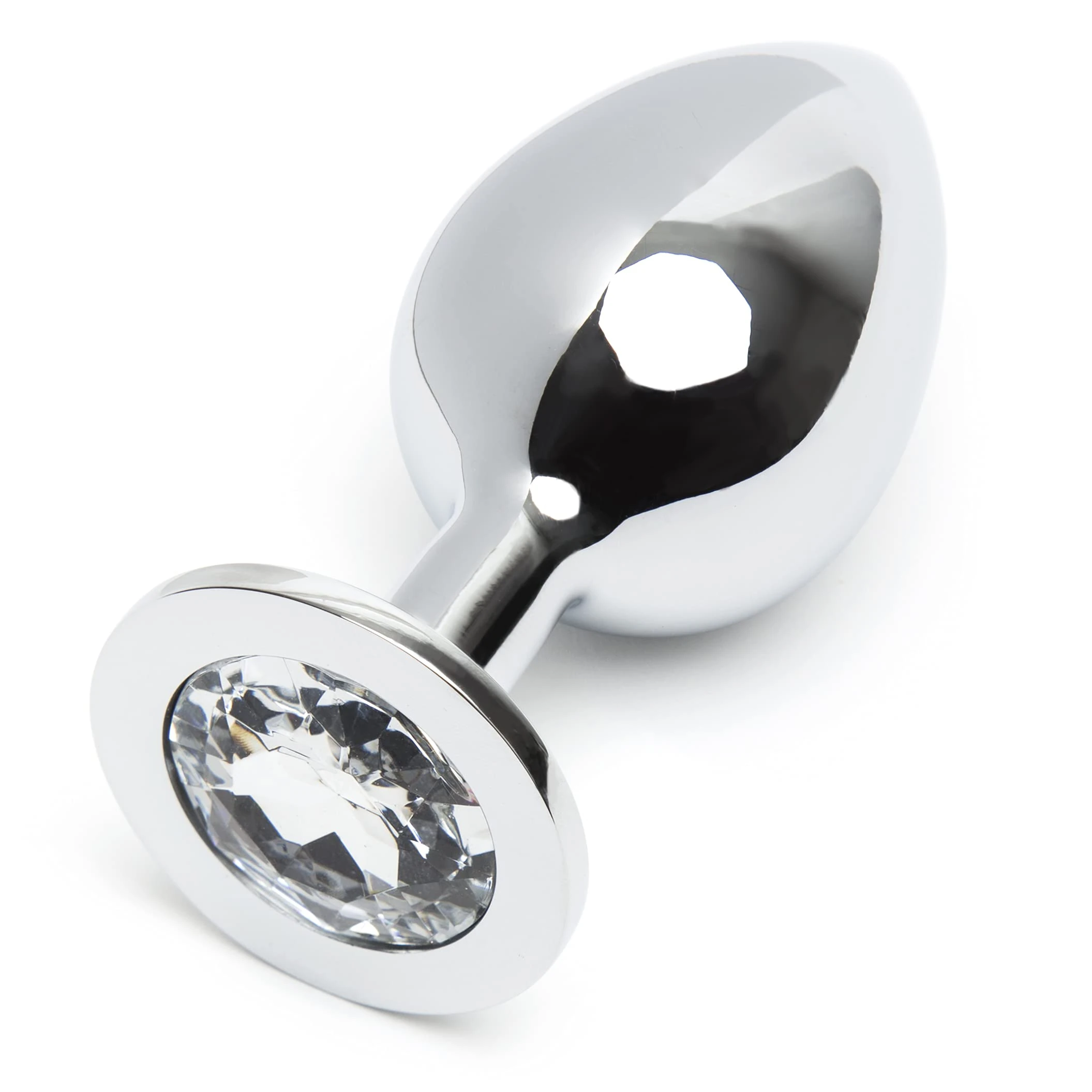 Lovehoney Jewelled Butt Plug - 3.5 Inch Metal Anal Plug - SmoothTapered Tip with Flared Base - Waterproof Silver