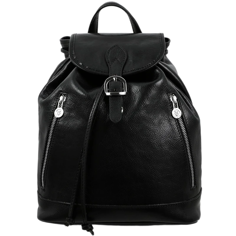 Time Resistance Leather Backpack - Full Grain Real Leather Bag - Small Rucksack (Black)