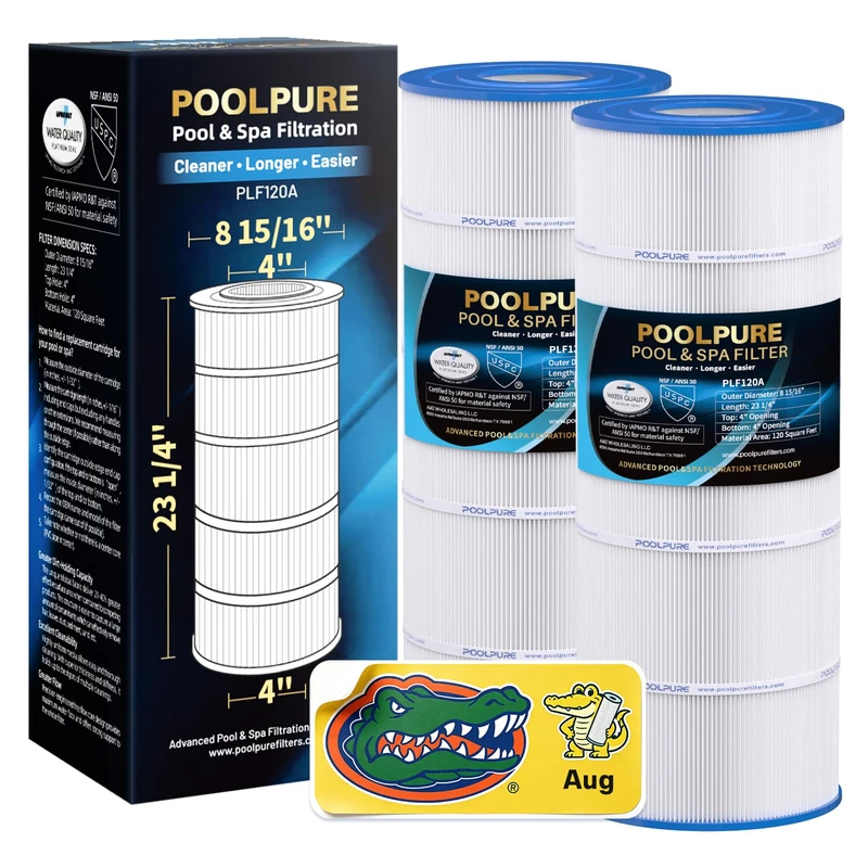 POOLPURE PA120 Pool Filter Replaces Hayward C1200, CX1200RE, Unicel C-8412, Filbur FC-1293, Clearwater II 125, Waterway Pro Clean PCCF-125, 817-0125N, 120 sq.ft Cartridge, 2 Pack