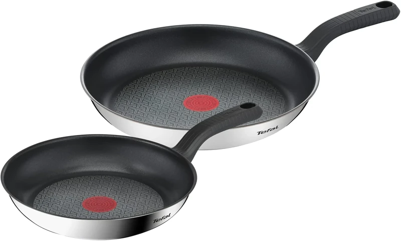 Tefal Comfort Max 24/28cm Stainless Steel Frying Pan Set, Durable Non-Stick Pan with Thermo-Spot Heat Indicator, Induction Compatible Base, Comfortable Grip Handle, G726S204