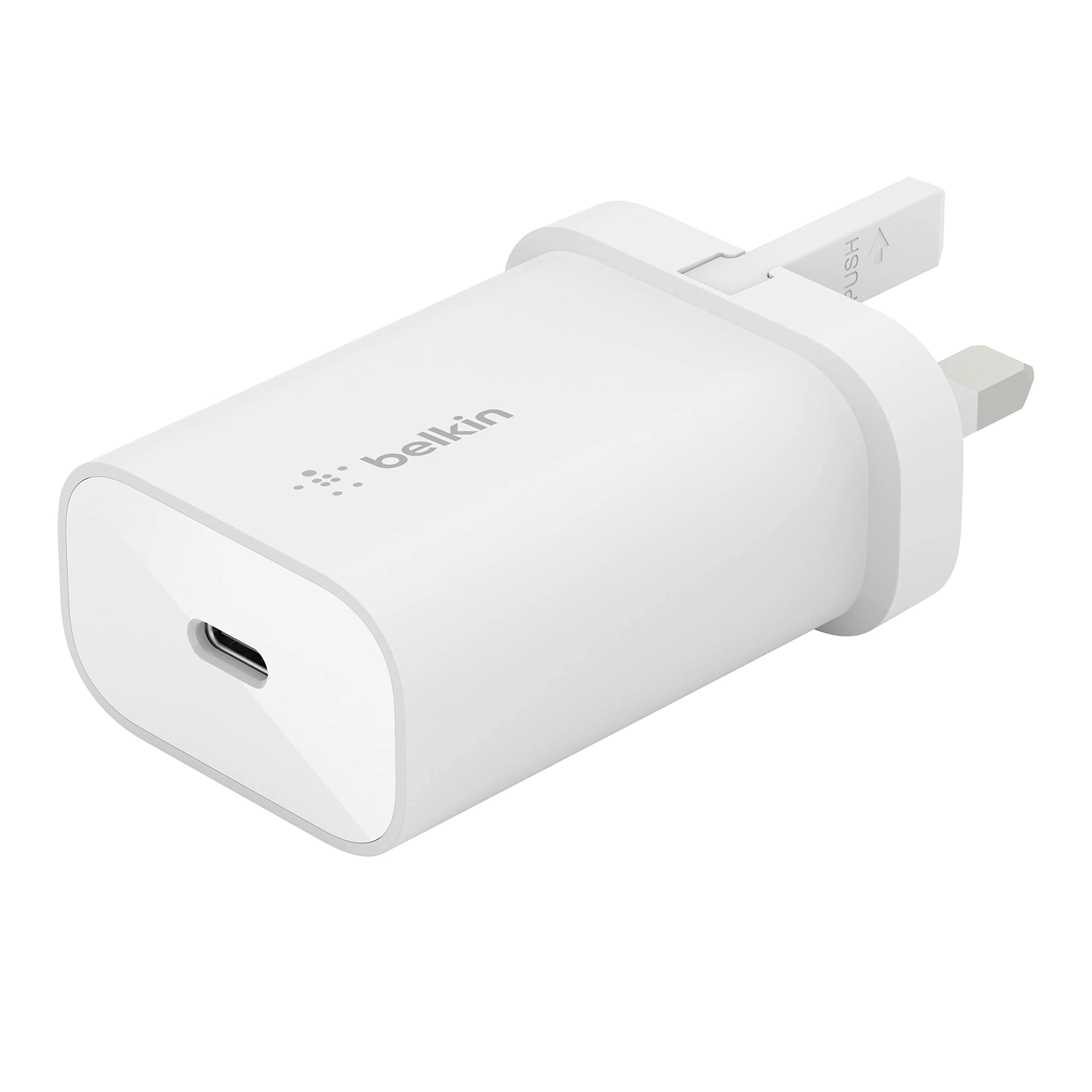 Belkin BoostCharge 25W Wall Charger with PPS, USB Plug with USB-C Power Delivery, Fast Travel USB Charger for iPhone 17, Air, Samsung Galaxy S25, iPad, Pixel, tablets and more - White