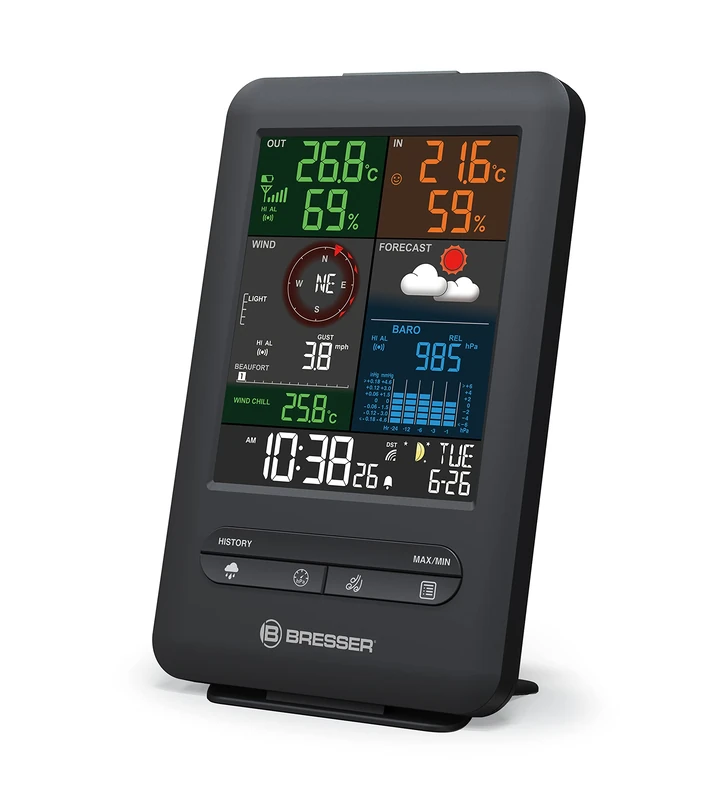 BRESSER Additional base station for 7002525 wireless weather station 5-in-1 Beaufort weather centre with indoor climate indicator and integrated alarm clock with ice warning function, black - Image 1