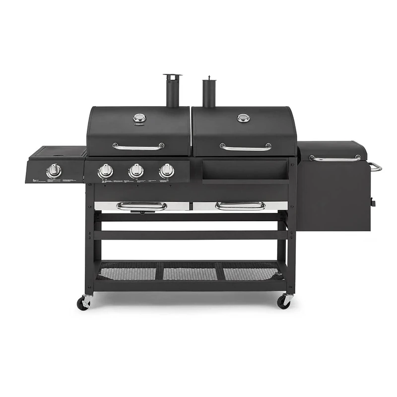 Tower Ignite Multi XL Grill BBQ, Gas & Charcoal Grill with Built-in Smoker and Side Burner, Black, T978507