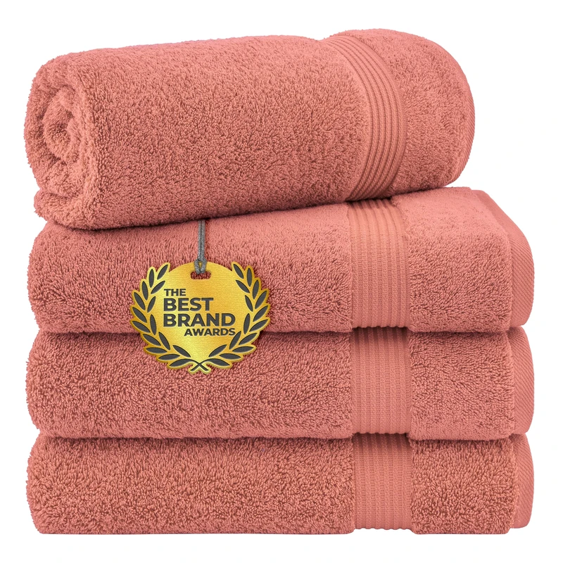 Cotton Paradise Turkish Bath Towels Set of 4, 100% Cotton Soft Plush Bath Towels for Bathroom, Coral - Image 1