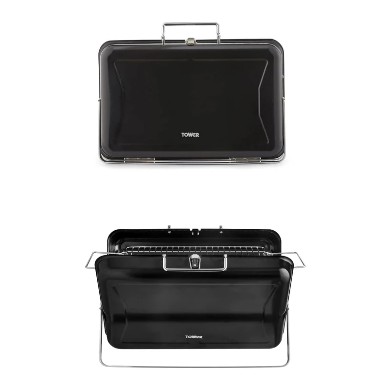 Tower Stealth Portable Charcoal Briefcase BBQ with Carry Handle, Compact Design, Black, T978516BLK