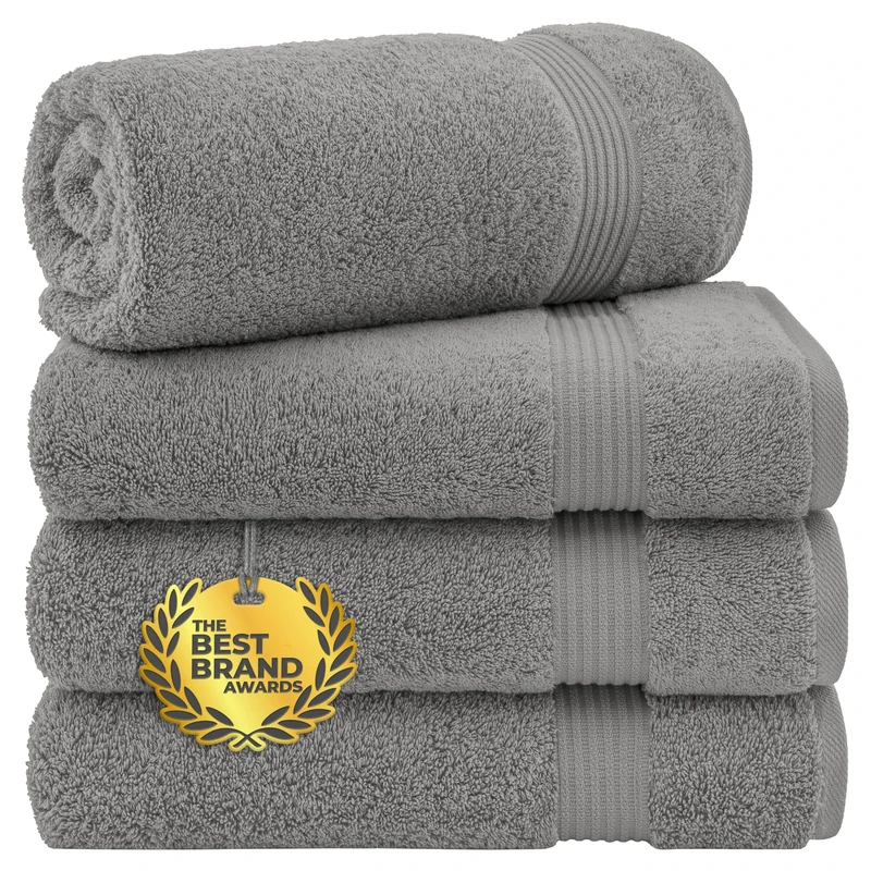 Cotton Paradise Bath Towels for Bathroom, 100% Cotton 4 Piece Turkish Bath Towel Set, Soft Plush Towels Clearance Bathroom Set, Light Gray Bath Towels
