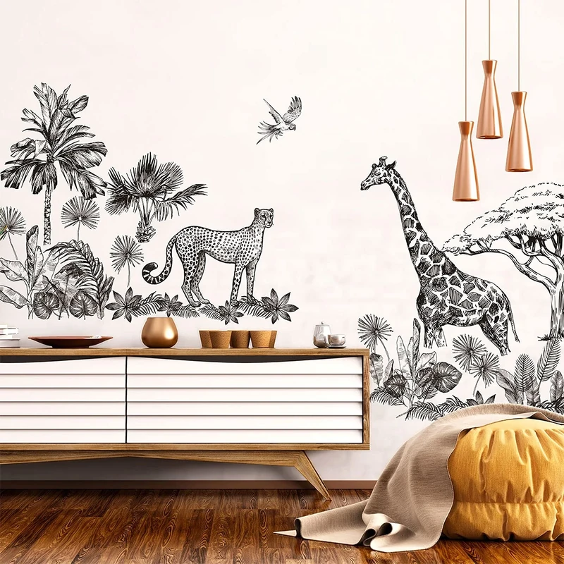 Kids Wall Stickers - Baby Room Decoration - Kids Wall Stickers - Savannah Animals Wall Sticker - Giant Animals Wall Sticker - H135 x W120 cm