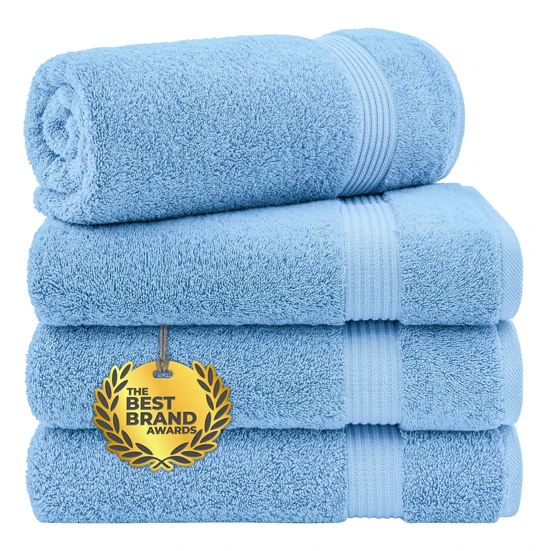 Cotton Paradise 4 Piece Turkish Bath Towels for Bathroom, 100% Cotton Extra Large Soft Plush Towels Bathroom Set, Sky Blue