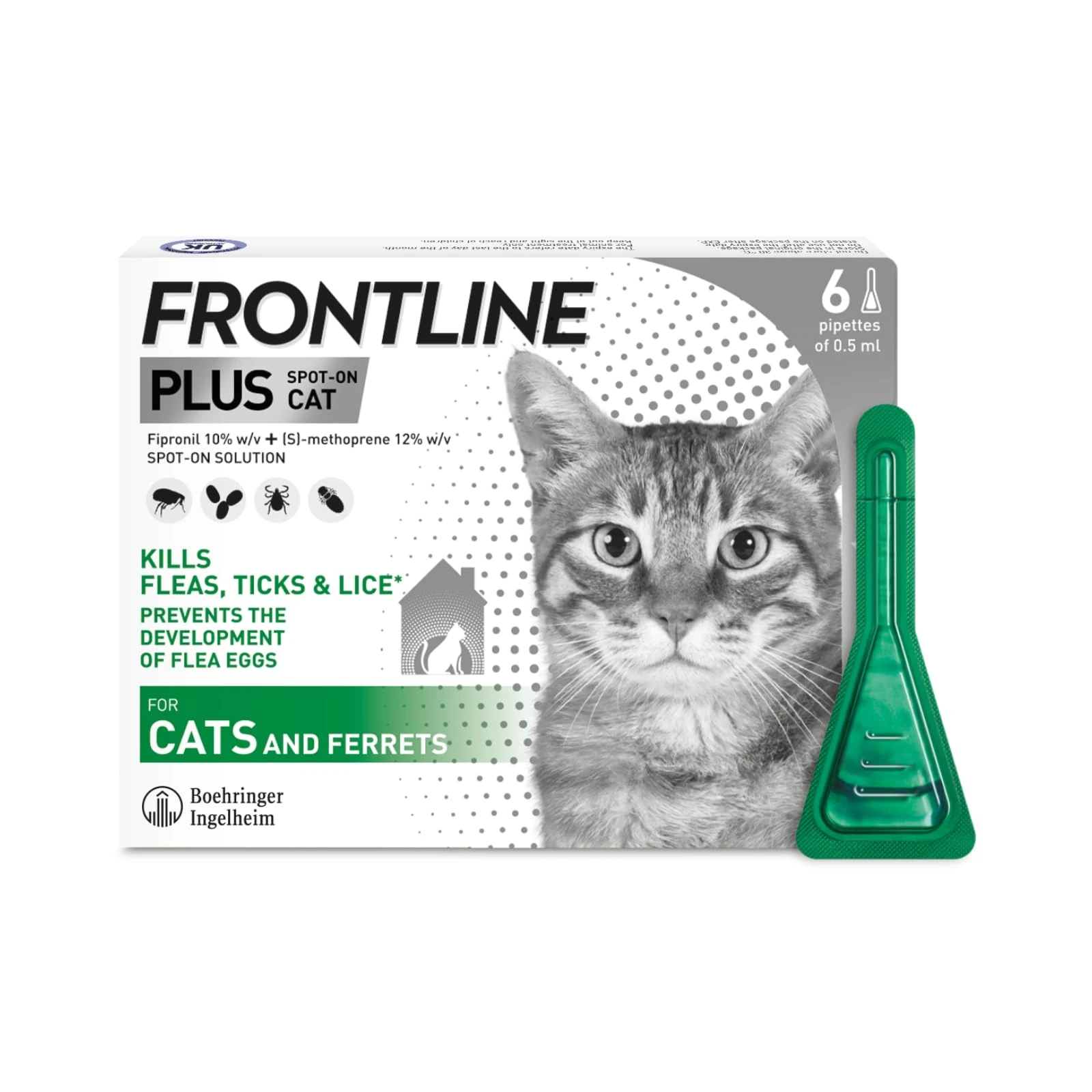 FRONTLINE Plus Flea & Tick Treatment for Cats and Ferrets - 6 Pipettes