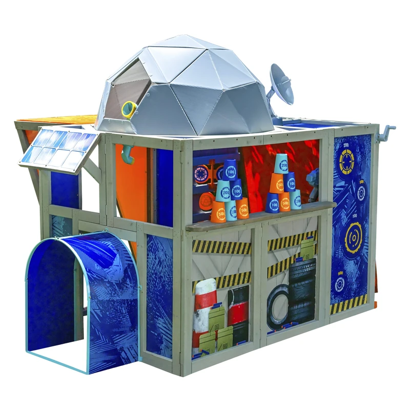 KidKraft Nerf Geo Strike Headquarters Wooden Playhouse for Kids, Outdoor Play House with Nerf Targets for Children, P280121E - Image 1