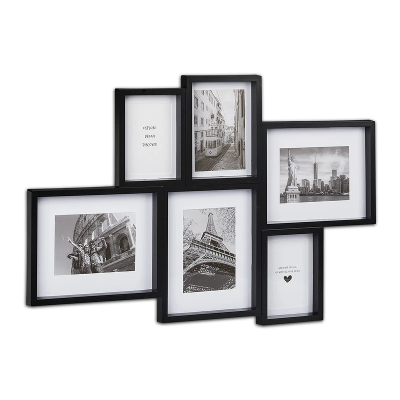 Relaxdays 6 Pictures Gallery Frame Portrait and Landscape Format Photo Collage Height 51 x Width 75.5 cm Black, 51 x 75,5 cm