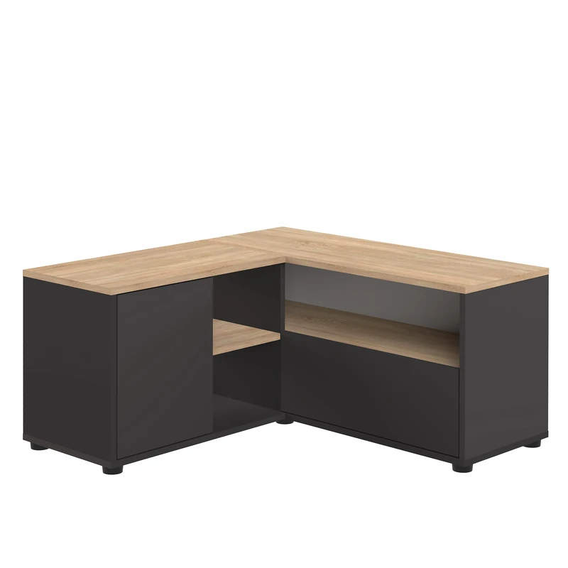 Temahome 90 Corner TV Unit 90 x 90 x 45 cm, Black & Oak, 9 - Image 1