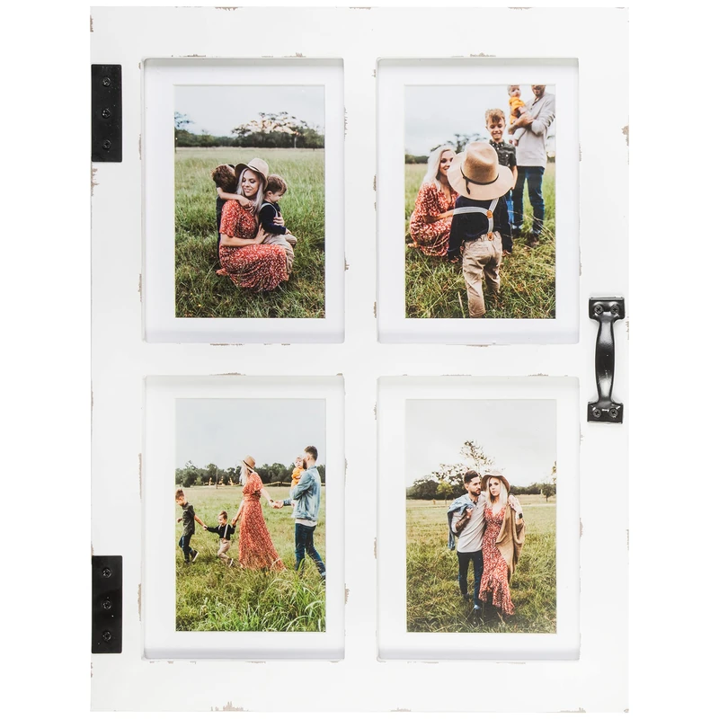 GLM Farmhouse Picture Frames, Holds 4 Photos,4x6 with Mat or 5x7 Picture Frame Collage, Picture Frames Collage Wall Decor, Photo Collage Frame, Collage Frames for 4x6 Pictures (White)
