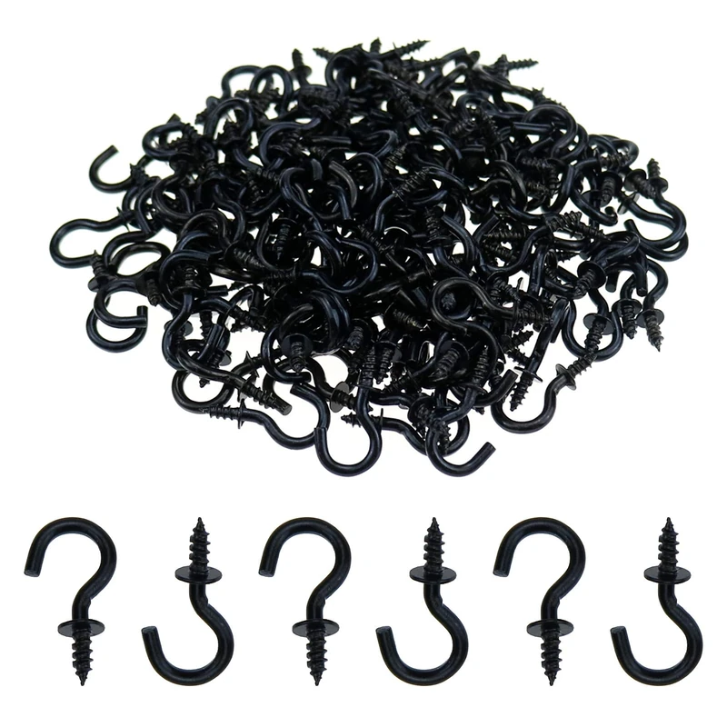 cutefly Mini Screw Hooks 200 Pack 1/2" Screw Hooks for Hanging Plants Cups Art Decorations Black
