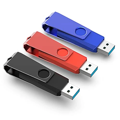 64GB USB 3.0 Stick 3Pack, KOOTION USB 3.0 Flash Drive Swivel Design Memory Stick Thumb Drive Data Storage (Mixed Colour: Red, Blue, Black)