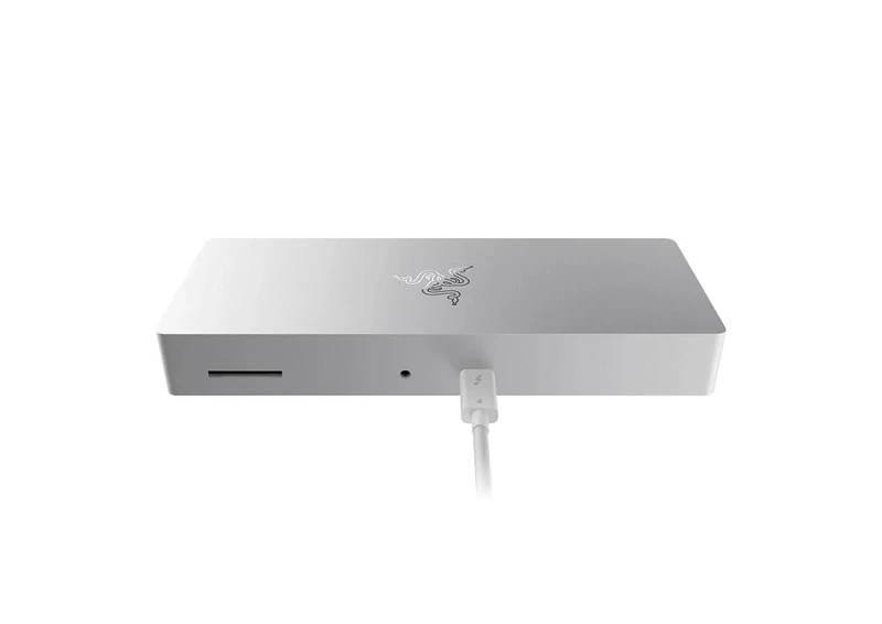 Razer Thunderbolt 4 Dock, Mercury White (10 Ports, 2 4K Displays or 1 8K Display, USB-C Charging, Thunderbolt 4 USB3.0-A SDHC, PC | MAC)
