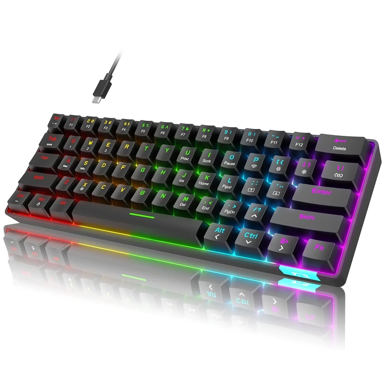 XINMENG SK61 Laptop Keyboard, PC Wireless Keyboards, 60% Bluetooth Mechanical Keyboard, Customize Anti-ghosting Programmable Keyboard, Rainbow LED Backlit for Mac Office and Learning, Game - Black