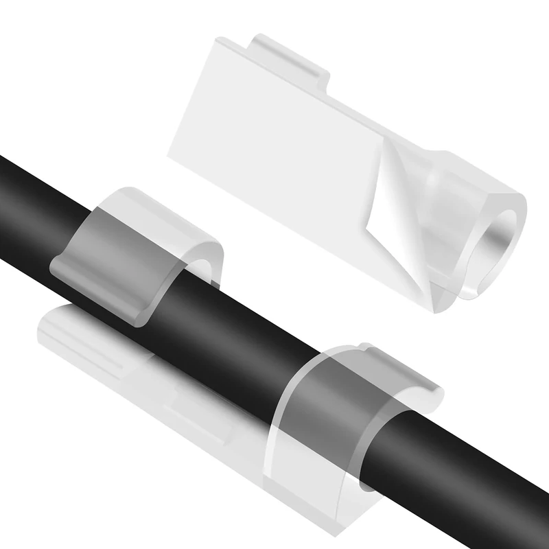 URAQT Transparent Cable Clips, 64 PCS Strong Self-Adhesive Cable Drop Wire Holder, Durable Fixed Plastic Wire Management Organizer Clamps