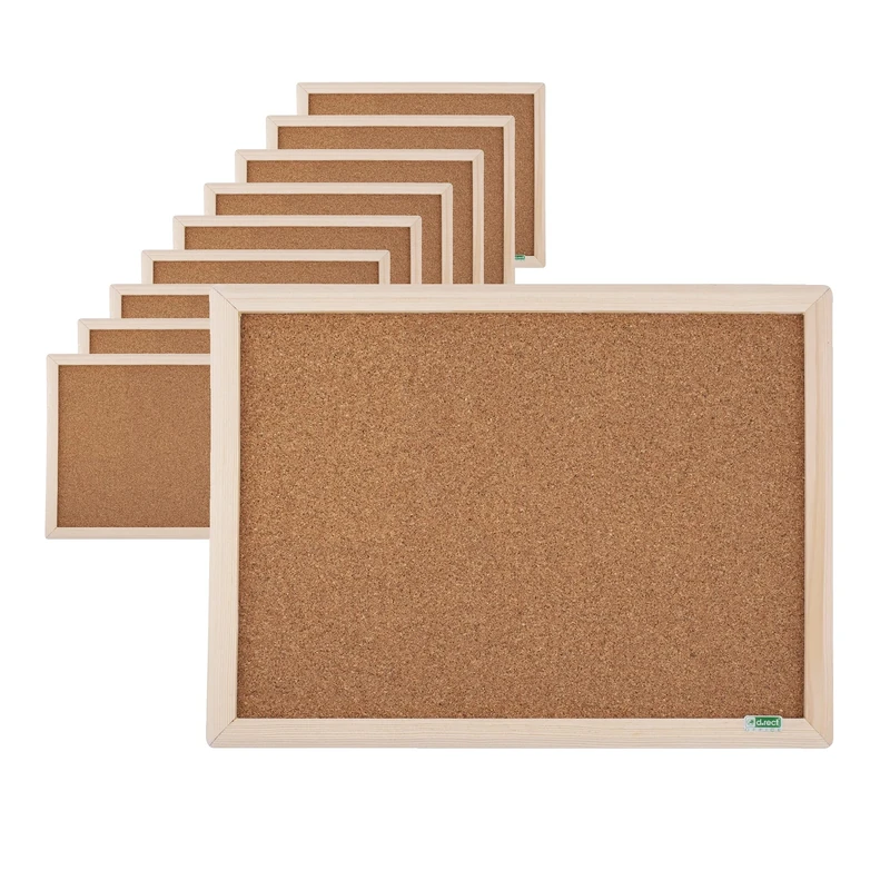 D.RECT Pack of 10 Cork Notice Board with Wooden Frame, Cork Board Natural Frame, 30 x 40 cm