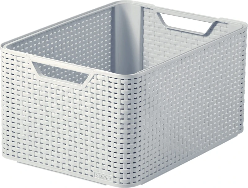 CURVER Style Rattan Effect Kitchen, Living room, Bathroom, Bedroom, Utility Large Rectangular Storage Basket 30 Litres - Grey - Image 1