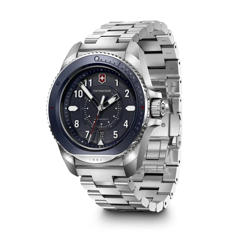 Victorinox Men’s Watch Journey 1884 Ø 43 mm, Swiss Made, Analogue Quartz, Water-Resistant up to 200 m, Stainless Steel Strap, Blue/Silver - Image 1