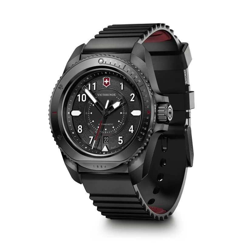 Victorinox Men’s Watch Journey 1884 Ø 43 mm, Swiss Made, Analogue Quartz, Water-Resistant up to 200 m, Rubber Strap, Black