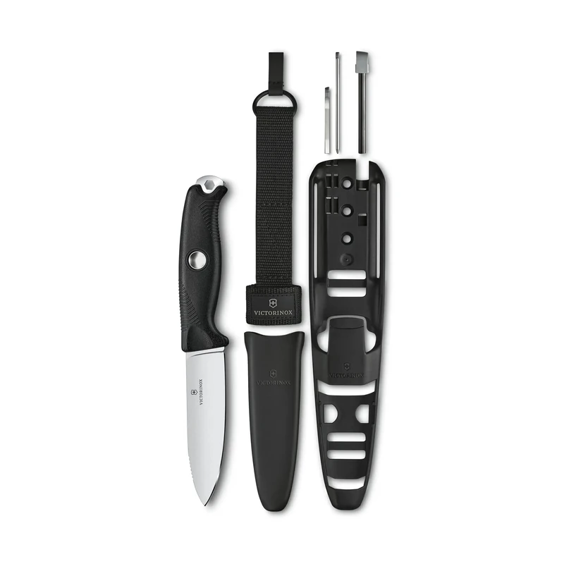 Victorinox Pocket Knife Venture Pro, 9 Functions, Fixed Outdoor Knife incl. 10.5 cm Blade, Tweezers and Fire Steel, Full Tang, Black