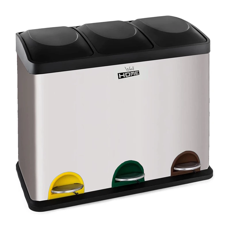 WELLHOME Eco-Home Pedal Bin, Steel and Plastic, White, 45L