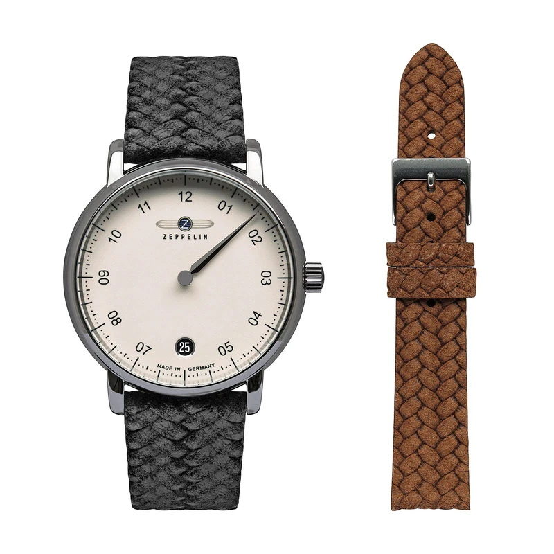 Zeppelin ETA Women's Quartz Watch with 36 mm Leather Strap Single Timer Date 8643, Black/White, Straps.