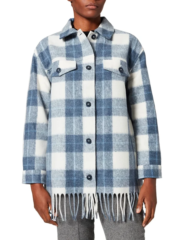 GERRY WEBER Women's Blazer Langarm Jacket, Cream Blue Check, 44