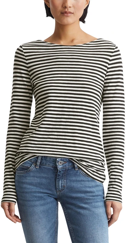 Marc OߴPolo Women's Striped Long Sleeve Top with Boat Neck, Multicolor (Multi/Black), XXS
