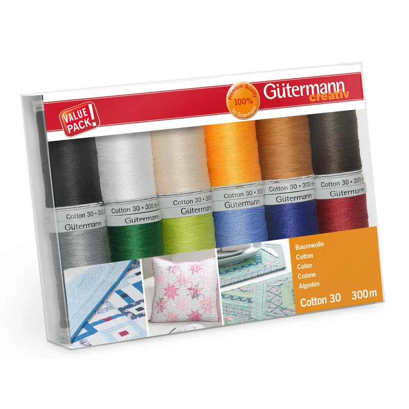 Gütermann creativ Sewing Thread Set with 12 spools Cotton 30 300 m in Different Colours