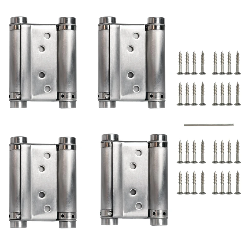 Double Action Spring Hinges, Self Closing Door Hinges for Cafe Saloon Pub Swinging Doors, 201 Stainless Steel, Including Pins and Screws, 4-Pack (3inch)