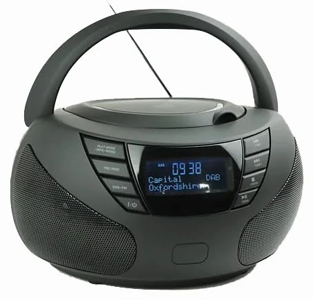 Steepletone DabStar Mk2, DAB Radio CD Boombox. Portable Compact CD Player, 20 Track Playlist. DAB Digital and FM Radio, Earphone Socket, Clock. Stereo Sound. Mains Electric or Battery. UK Brand