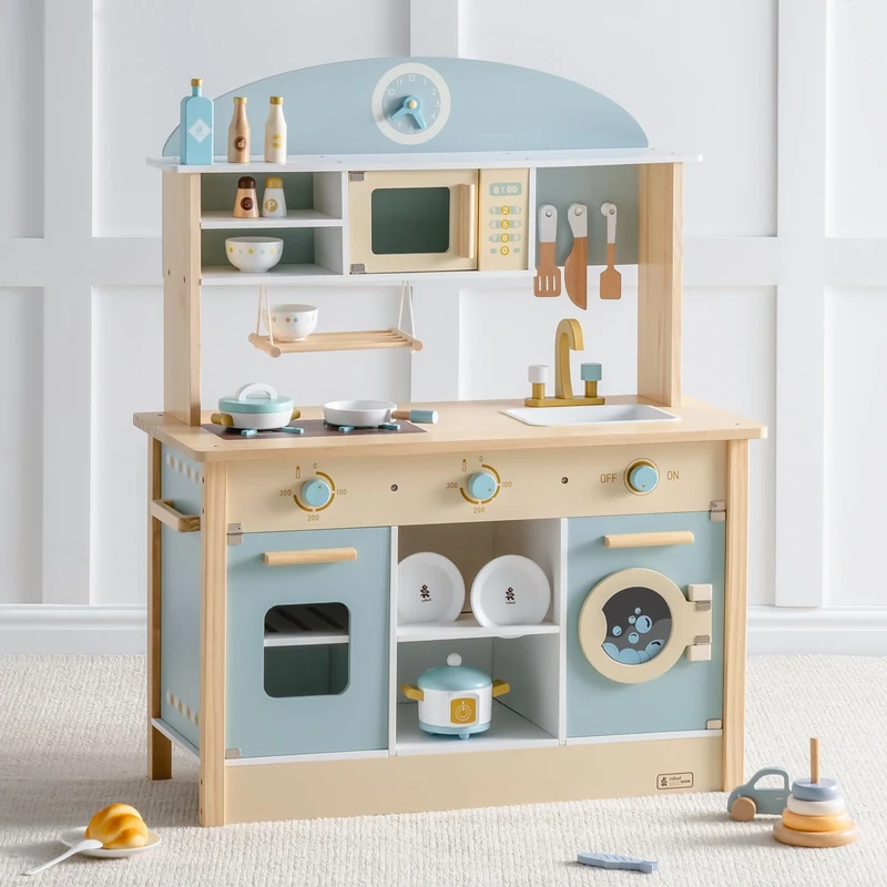ROBUD Wooden Play Kitchen Set for Kids Toddlers, Toy Kitchen Gift for Boys Girls, Age 3+