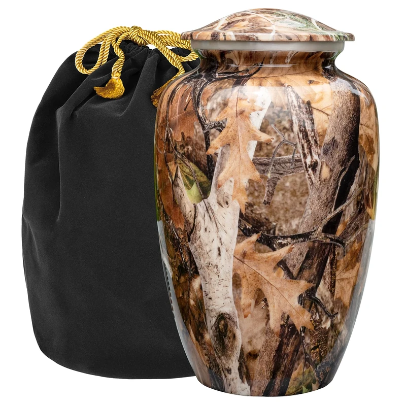 Trupoint Memorials Camouflage Large Urn for Human Ashes - A Beautiful and Natural Looking Final Resting Place for Your Loved One Lost - with Velvet Bag