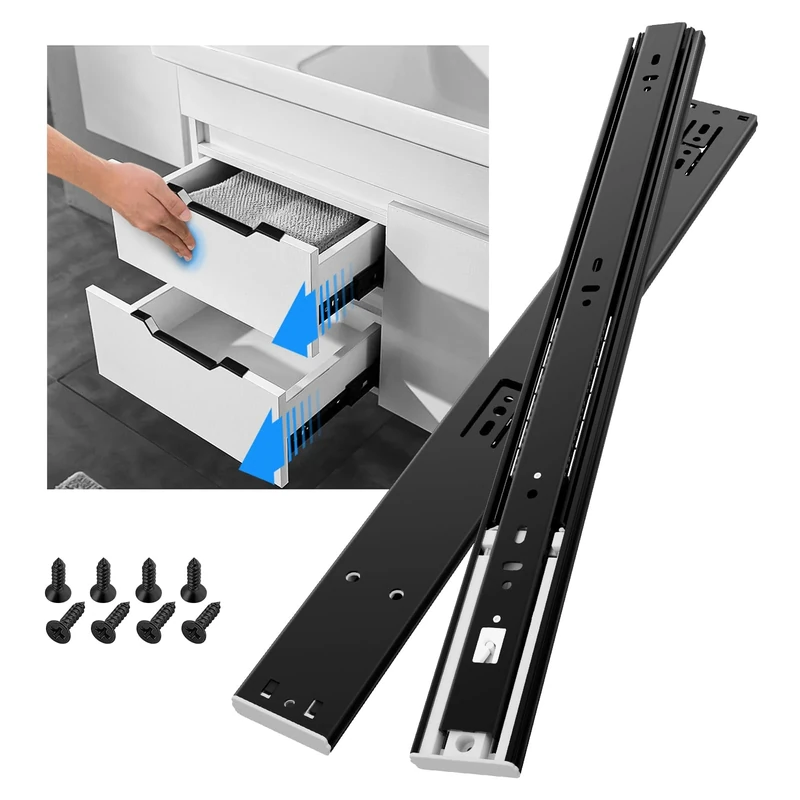 SHUHANG Push to Open Drawer Runners Cabinet Drawer Slides Heavy Duty 45 kg Load Capacity Full Extension Ball Bearing Slides 600mm, Side Mount 1 Pair