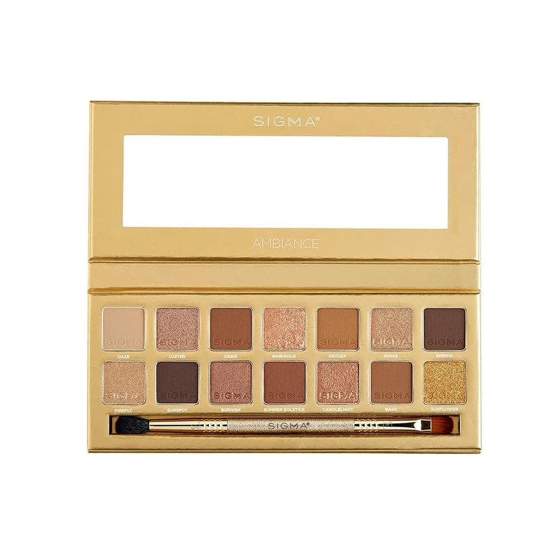 Sigma Beauty Ambiance Eyeshadow Palette - Luminous, Neutral and Gold Shades - Warm Eyeshadow Shades in Matte, Shimmer and Metallic Finishes - Highly Pigmented Vegan Eye Makeup Palette - Clean Beauty
