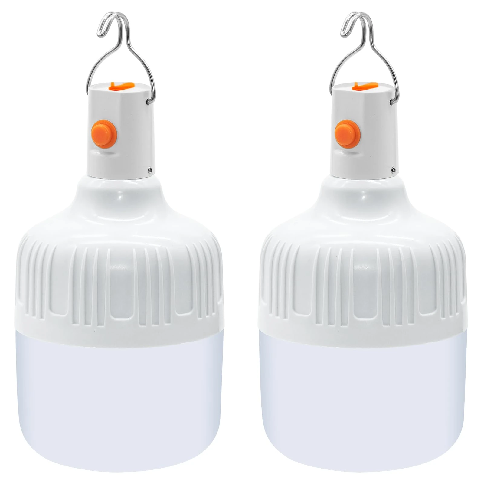 Ledeak 2 Pcs Camping Light, LED USB Rechargeable Camping Lantern Battery Powered Outdoor Tent Lamp with Hanging Hook, Dimmable 3 Modes Portable Light Bulb for Emergency Camping Patio Garden Gazebo