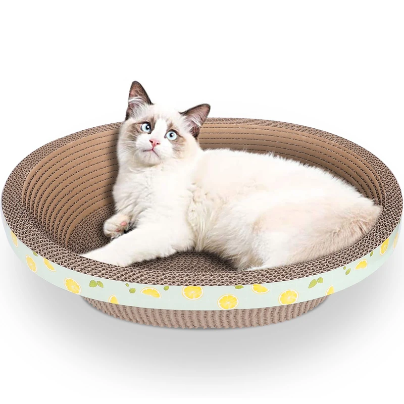 ROMOHOM Oval Cardboard Cat Scratcher Bed Lounge Couch for Indoor Cats, Cat Scratching Board Large Lounger, Durable Cat Scratch Pad Box Furniture (19.5 Inch)
