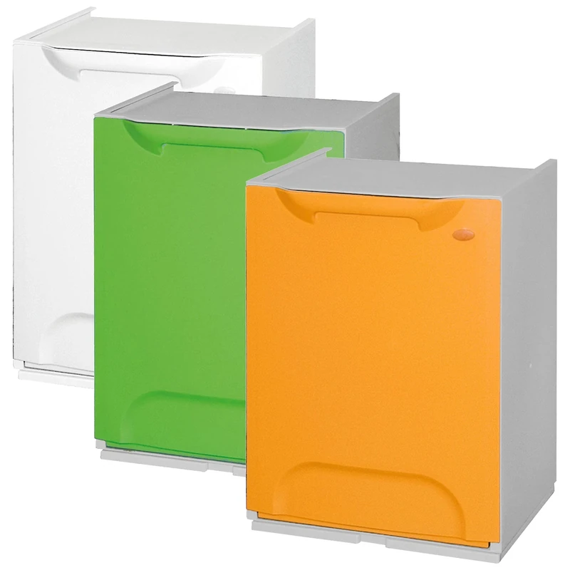 WELLHOME ECO-LOGICO Pack of 3 Polypropylene Recycling Bins in Green, Yellow and White, with Tank Inside, 47 x 34 x 29 cm c/u