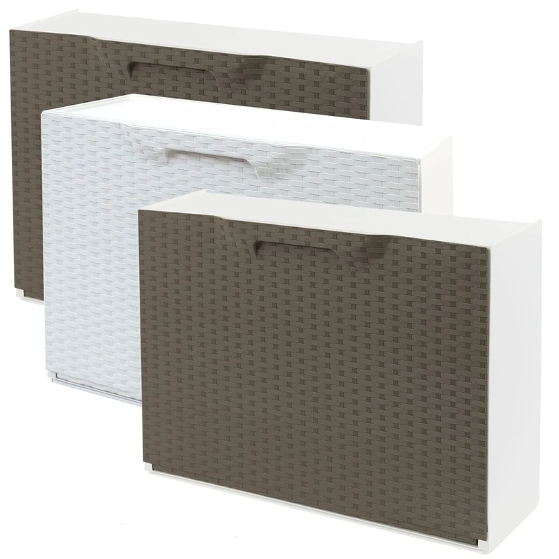 Wellhome Pack of 2 Shoe Rack Polypropylene. Rattan Finish, Brown/White, 40,1x51x17,3 cms. c/u - Image 1
