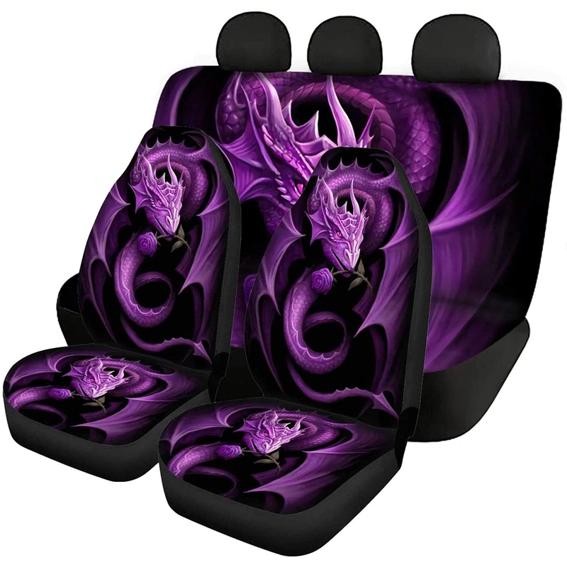 KEIAHUAN Purple Dragon Car Seat Covers for Women Men Gift Stretch Car Front Seat Covers with Rear Backrest Cover Rear Bottom Bench Cover for Auto Cars Sedan SUV Automotive Interior