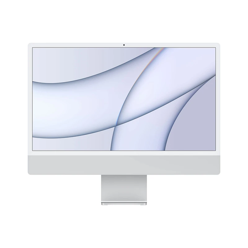 Apple iMac 2021 all-in-one desktop computer with M1 chip: 8-core CPU, 8-core GPU, 24-inch Retina display, 8GB RAM, 256GB SSD storage, 1080p FaceTime HD camera, matching accessories; Silver