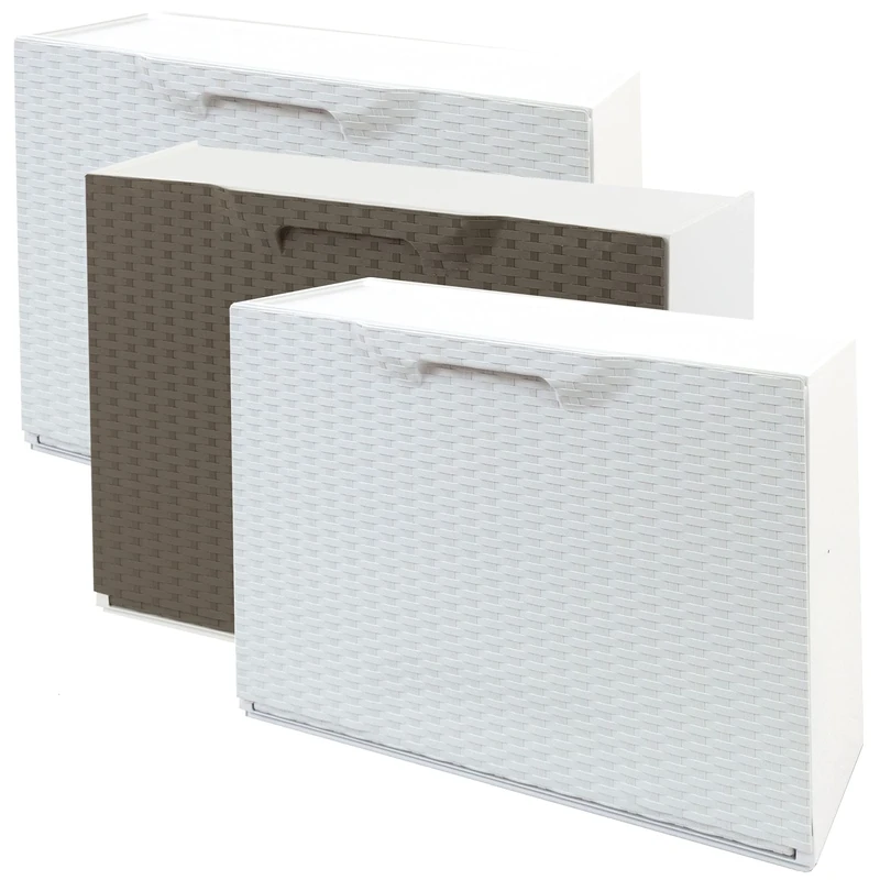 WELLHOME Pack of 2 Shoe Rack Polypropylene Rattan Finish, White/Brown, 40,1x51x17,3 cms. c/u - Image 1